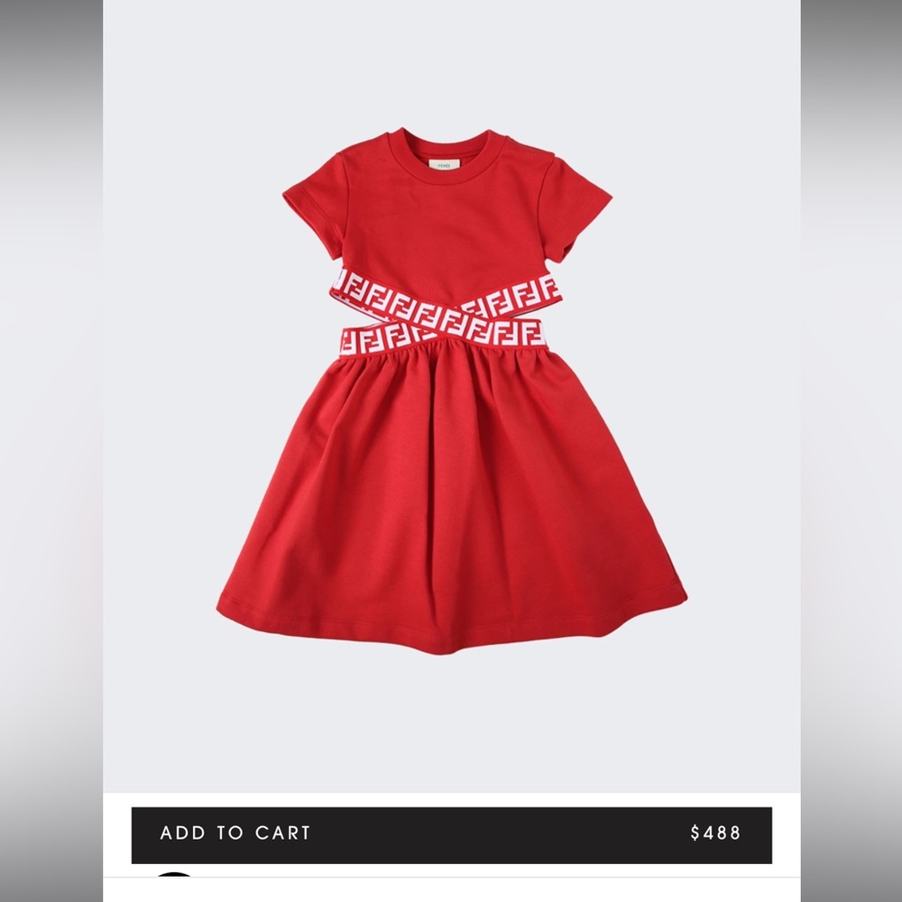 FENDI KIDS KID'S LOGO TRIM DRESS RED
